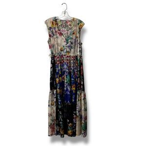 Johnny Was Sky Flower Natania Silk Maxi Dress Medium Patchwork Floral Boho